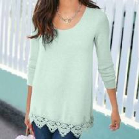 Soft Surroundings Sweaters - Soft Surroundings Olivia Lace Tunic Honeydew 1X